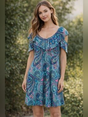 MSK Blue, Pink Paisley Dress Size Large